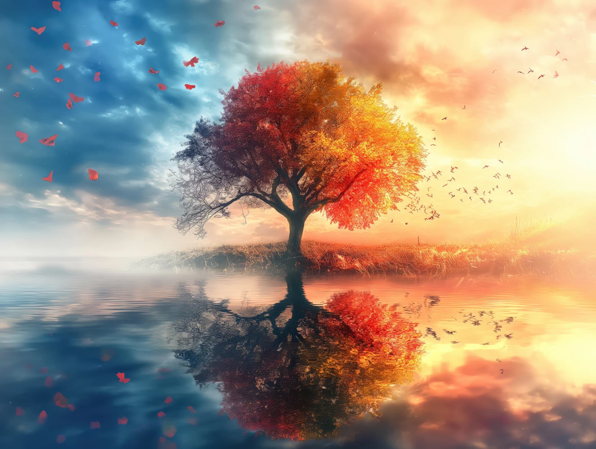 עץ באור שקיעה